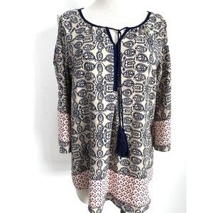 Signature Studio Size Medium Cold Shoulder Top BOHO Tassels 3/4 Sleeves